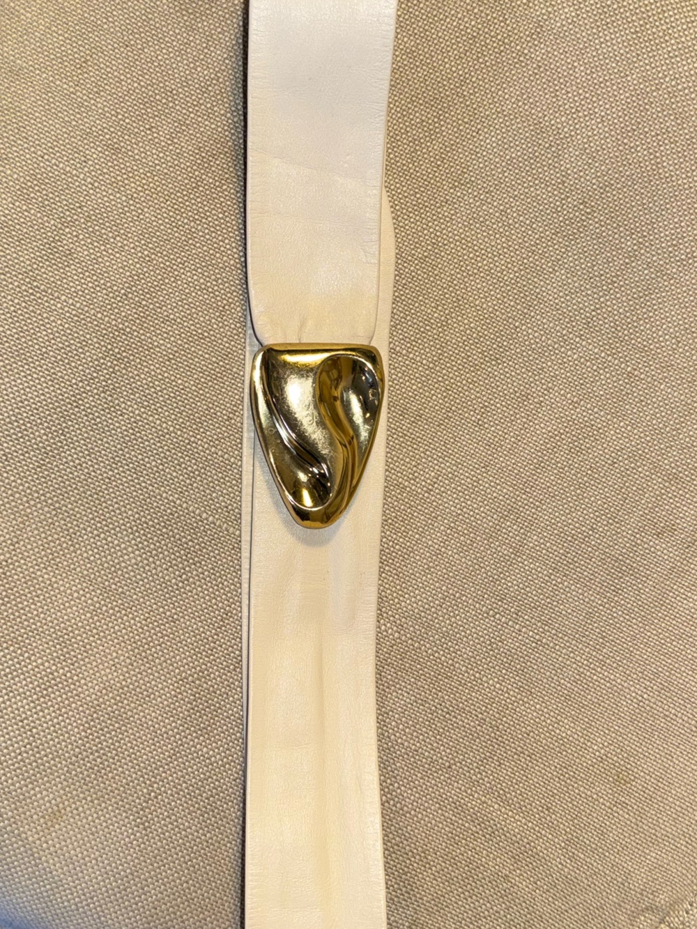 Vintage 80s Abstract Cream Leather Belt with Gold Buckle Hardware Size Large